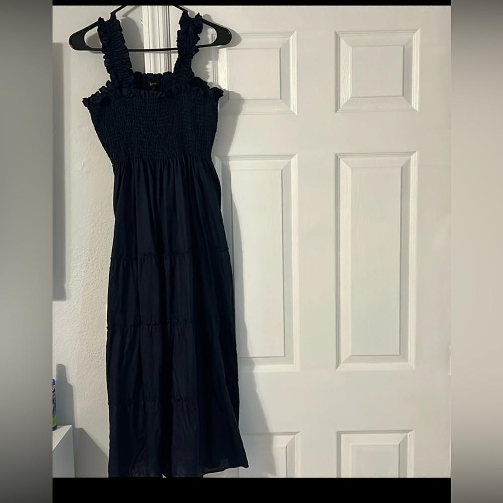 100% European Linen Smocked Midi Dress